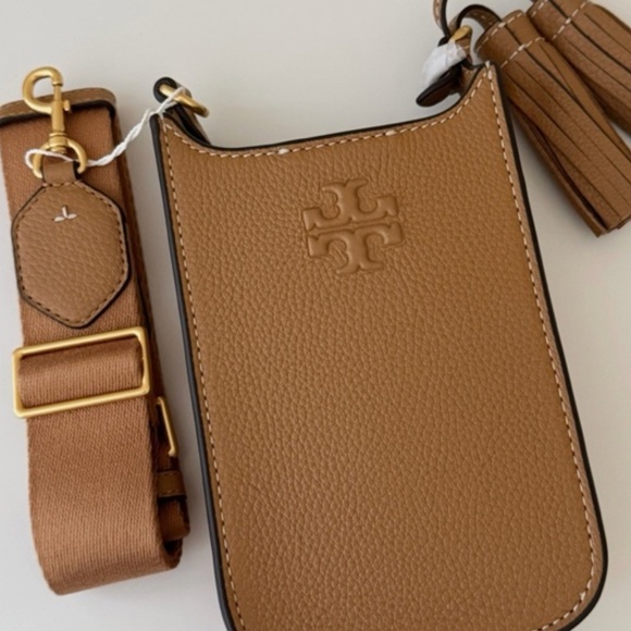 NWOT 👛👝 👜 #WOMENS #TORYBURCH THEA #LEATHER #CELLPHONE #CROSSBODY BAG IN TAN - Picture 2 of 7